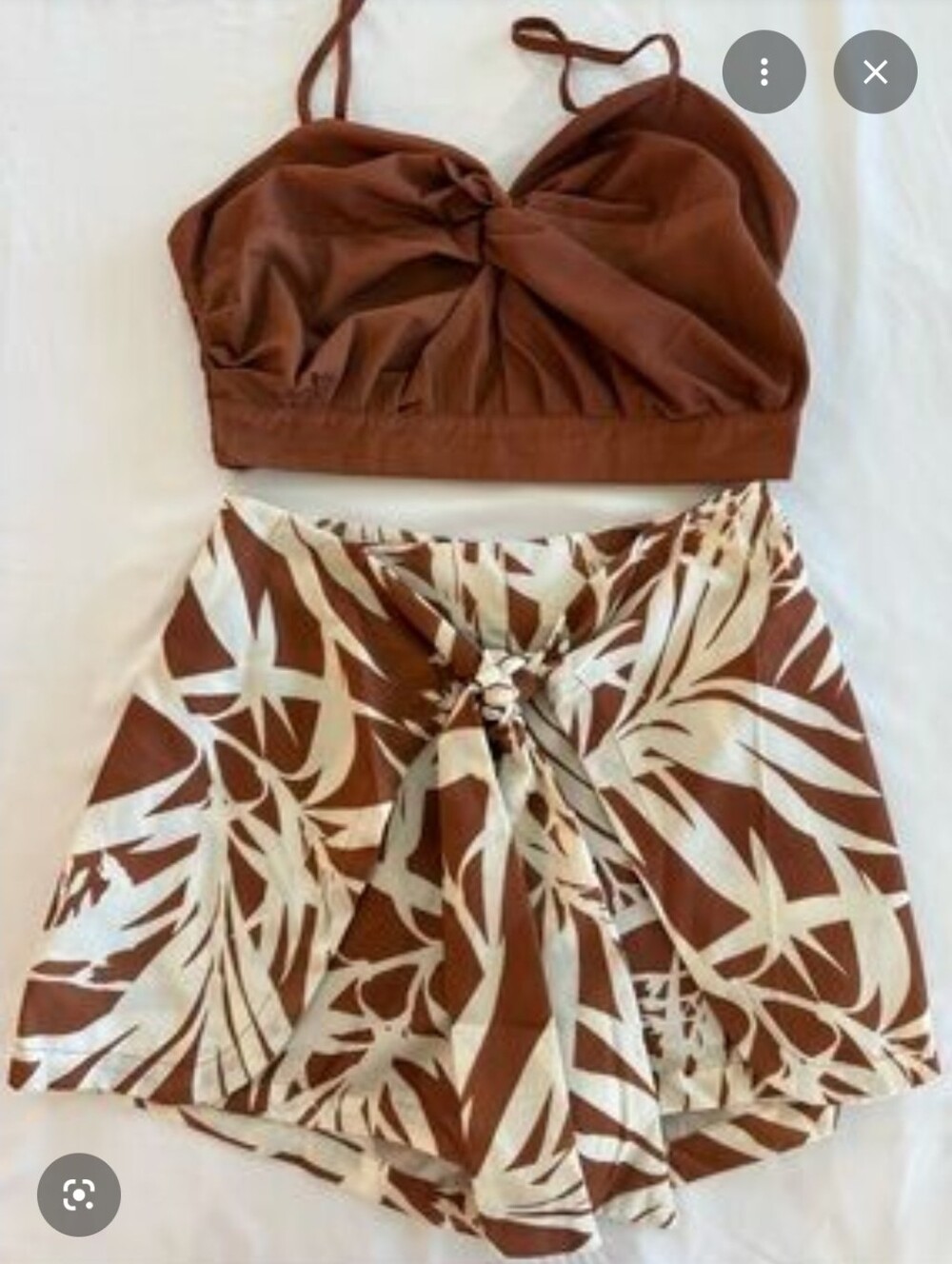 Brown & White Shorts with Tank Spaghetti Strap Crop Medium $45 NWOT